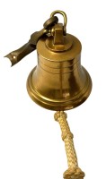Auktion 346<br>gr. Bronze-Schiffsglocke mit Tau und Wandhalterung, H-17 cm, D-16 cm