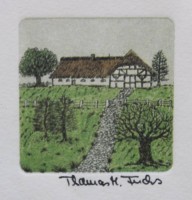 Auktion 335 / Los 5038 <br>kl. Farbradierung, signiert Thomas M. Fuchs, gerahmt, RG 11,5 x 11,5cm.