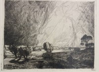 Auktion 335 / Los 5012 <br>Monogrammist "O.F. '96", Landschaft, Radierung, ger./Glas, RG 25,5 x 31,5cm.