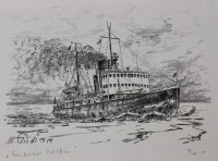 Auktion 335 / Los 5014 <br>M.Pobst, Eisbrecher Stettin, Litho, ger./Glas, RG 31,3 x 41cm.