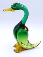 Los 10038 <br>Murano Ente, grün / gelb, H. 20,5cm