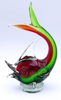 Los 10039 <br>Murano Fisch, grün / rot, H. 19,0cm