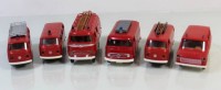 Los 12030 <br>6 Brekina Deutsche Bahn Bahnfeuerwehr Fahrzeuge, 4 x VW Busse, 1 x Bahnfeuerwehr Rostock Barkas Van und Deutsche Bundespost Katastrophenschutz LF 310, für HO Modellbaueisenbahn, 1:87