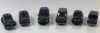 Los 12034 <br>6 Deutsche Bahn Bahnpolizei Modellbau Fahrzeuge, 4 x Brekina 1x Herpa und 1 x Markenlos, VW Käfer, VW Passat GL, VW 500/1600, 1:87