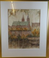 Los  <br>Ruth Erlanger Bachmann, Basel  "Münster von Basel" Aquarell, ger/Glas, RG 50x42 cm