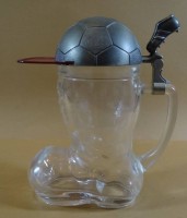 Los  <br>Glas-Stiefel, "Original BMF Bierstiefel" mit Zinndeckel, H-21 cm