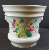 Los  <br>Biedermeier Blumenübertopf, floral bemalt, altrissig, H-16,5 cm, D-18 cm