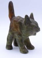 Los  <br>Keramik Katze, grün, ungemarkt, H. 11cm