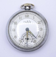 Los  <br>Taschenuhr "Ruhla", mechanisch, Werk steht, D. 50mm, Alters- und Gebrauchsspuren