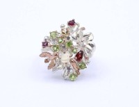 Auktion 335 / Los 1036 <br>Ausgefallener Edelstein Silberring 0.925, Opal,Peridot und Granat, 8,9g.,RG 57