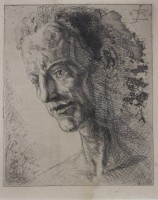 Auktion 335 / Los 5027 <br>unleserl.signiertes modernes Portrait, Radierung, ger./Glas, RG 43,5 x 37cm.