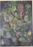 Auktion 335 / Los 5031 <br>Marc Chagall (1887-1985), im Druck sign., Früchte und Blumen, Grano-Lithographie nach dem Gemälde von 1949, Ars-Mundi, gerahmt/Glas, RG 82,5 x 62,5cm.