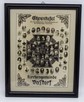 Auktion 335 / Los 7046 <br>Ehrentafel 1914/1918 Kirchengemeinde Vastorf, ger/Glas, RG 40x49,5cm,