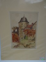 Auktion 335 / Los 5051 <br>Sophie WENCKE (1874-1963) "Kirche auf Hügel" Lithografie in PP signiert, 50x40 cm