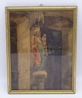 Los  <br>Aquarell, unleserlich signiert, Maria mit Kind als Kirchenfigur, gerahmt, hinter Glas, BG 22,5 x 29 cm, Rahmen mit Altersspuren