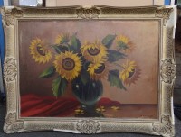 Los  <br>H. Hufmann "Sonnenblumen", alt u. beschädigt gerahmt, Öl/Leinen, RG 81x58 cm