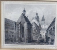 Los  <br>Ansichtenstich "Der Dom zu Hildesheim", ger/glas, 19.Jhd.,  23x25 cm