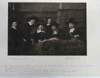 Los  <br>Kunstdruck "Die Tuchmacher" von Rembrandt, MG ca. 20x27 cm, in PP, BG 29x38 cm, unten handschriftliche Erläuterungen