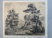 Los 5024 <br>G. Krantz (oder ähnlich),  Landschaft mit Figuren, Radierung BG 27x31 cm