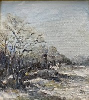 Los  <br>GR =Guenter Redemann, Bad Berka, 1922, "Winterlandschaft", Öl/Pappe, weiss gerahmt, RG 33x31 cm