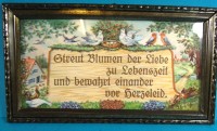 Los  <br>alter Kunstdruck mit Hausspruch, ger/Glas, RG 13x24,5 cm