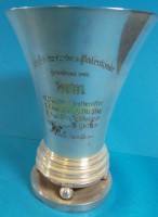 Los  <br>versilb. Art Deko Pokal "Unserem lieben Patenkinde" Gotha 1933, bei  Schrift berieben, H-15, D-11