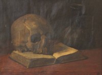 Auktion 354 / Los 4020 <br>T.B. monogammiert, Vanitas-Stilleben, 19. Jhd., Öl/Leinwand, gerahmt, RG 38,5 x 48,5cm.