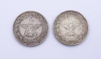 2x 50 Kopeken Russland, 1921 / 1922, zus. 19,89g., D. 26,5mm