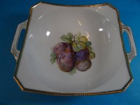 Los  <br>eckige Obstschale "Altwasser-Silesia" Früchtedekor und Golkdrand, H-7 cm, 21x23 cm (mit Griffen)