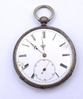 Los  <br>Herren Taschenuhr , Silbergehäuse gepr., D. 49mm, Glas fehlt, Schlüsselwerk, Zifferblatt defekt, Funktion nicht überprüft