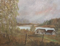 Los  <br>Grafstöm 84 o.ä., Landschaft, wohl Skandinavien, Öl/Hartfaser, gerahmt, RG 65 x 83cm.