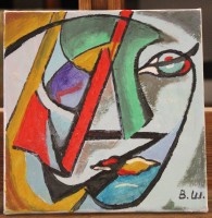 Los  <br>abstraktes Portrait, kyrill. signiert, Öl/leinwand, ungerahmt, 20 x 20cm.