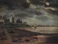 Los  <br>Carl FEY (1867-1939), friesische Landschaft bei Nacht, Öl/Leinwand, gerahmt, leich restau. bedürft., RG 33,5 x 42cm.