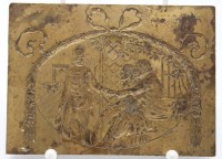 Auktion 346 / Los 15028 <br>Druckplatte für Glückwunschkarten o.ä., Bergbaumotiv, Bronze, 19. Jhd., 11,1 x 15,2cm.