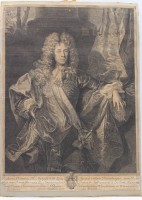 Auktion 347 / Los 5002 <br>Vermeulen, Cornelis (1732 - 1813) Kupferstich, 49 x 35cm, " Halbportrait H. Meyercron ", nach Hyacint, auf Pappe, Blatt mit Läsuren und Altersspuren