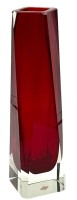 Auktion 347 / Los 10035 <br>rechteckige Murano Vase, rot/klar, H-21,5 cm