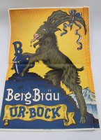 Auktion 347 / Los 5004 <br>Werbeplakat "Berg-Bräu UR-Bock", ungerahmt, Blatt mit Faltstellen/Knicken, BG 61 x 42,5cm.