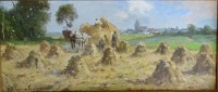 Auktion 347 / Los 4016 <br>Karl MOHR (1922-2013) "Bei de Heuernte" Öl/Platte, gerahmt,  RG 32x57 cm