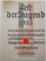 Auktion 347 / Los 7040 <br>Sporturkunde, Hildesheim 1933, 28,5 x 21cm.