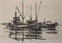 Auktion 347 / Los 5016 <br>Bernd Hering o.ä. , Fischerboote, Litho, ger./Glas, RG 31 x 45cm