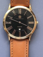 Auktion 347 / Los 2054 <br>Quartz Unisex Armbanduher "Constantin Durmont", flache Form, nicht überprüft, neuwertig, auch Lederband