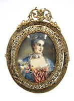 Auktion 347 / Los 4025 <br>Miniatur-Portrait, 19. Jhd., Messingrahmen, wohl auf Bein, RG 14 x 11cm.