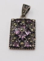 Auktion 348 / Los 1025 <br>schöner 925er Silber-Anhänger, Amethyste u. Markasiten, ca. 4,4gr., L-3cm