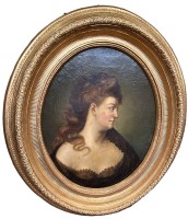 Auktion 348 / Los 4004 <br>J. Tibert "Portrait einer jungen Frau", Öl/Leinen in  ovalen Prunkrahmen, 19.Jhd., 97x85 cm, (Sperrgut), hinterlegte Stellen
