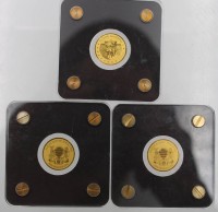 Auktion 348 / Los 6047 <br>3x kl. Goldmünzen, 30 Jahre Mauerfall in Deutschland, 1/500 Unze, 2019, Tschad 3000 Francs CFA