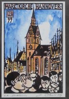 Auktion 348 / Los 5014 <br>Ulrich Brämer 1999, Marktkirche Hannover, kolor. Holzschnitt, ger. /glas, RG 23 x 18cm