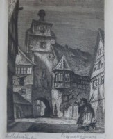 Auktion 348 / Los 5034 <br>unleserl. signierte Radierung Rothenburg%T., Am weissen Turm, ger/Glas, 27x20 cm