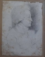 Auktion 348 / Los 4063 <br>Charles-Nicolas II COCHIN (1715-1790)  kl. Portrait-Zeichnung, stockfleckig, ger/Glas 15,5x12,5 cm,