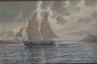 Auktion 348 / Los 4064 <br>Johann SEITS (1867-1944) "Segelschiff vor dalmatischer Küste" Aquarell, ger/Glas, RG 37x54 cm