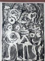 Auktion 348 / Los 5054 <br>unleserl. sign. gr. Aquatinta-Radierung?, betitelt "Mondmenschen 3/4, 1966, kin PP, Blattgrösse ca. 37x28 cm